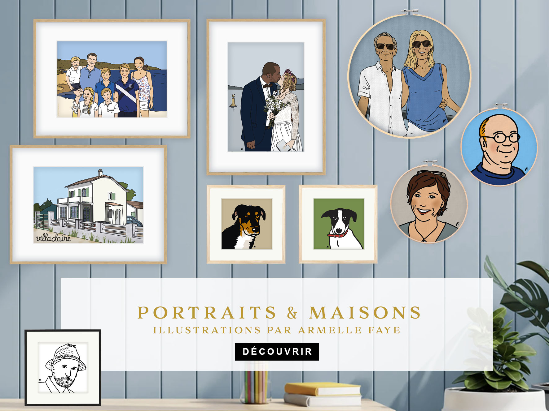 Illustration portraits et maisons